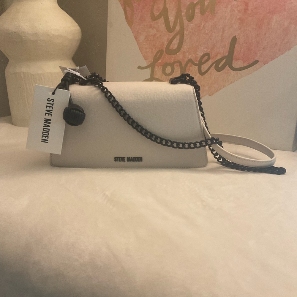 Steve Madden Cream Crossbody Bag with Black Chain